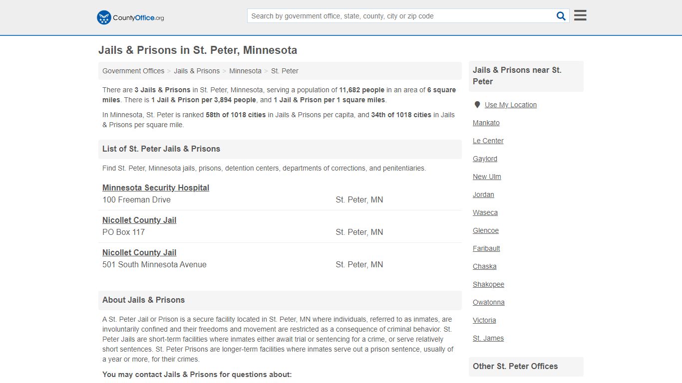 Jails & Prisons - St. Peter, MN (Inmate Rosters & Records)